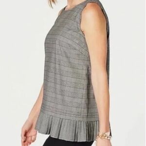 J.Jill Women M Black White Glen Plaid Preppy Classic Pleated Hem Tank Top Blouse